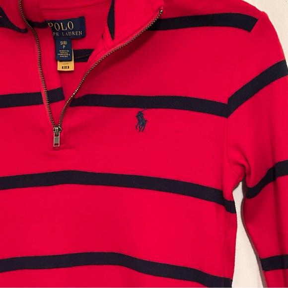Ralph Lauren Boy’s 1/4 Zip Red w/Blue Stripes Long-Sleeve Pullover Size Small-8 - Picture 4 of 8